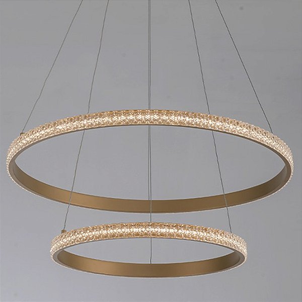 Pendente Led Quartzo Duplo Opus DN82291 Dourado Ø600 x 30mm