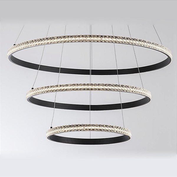 Pendente Led Quartzo Triplo Opus DN82307 Preto Ø800 x 30mm