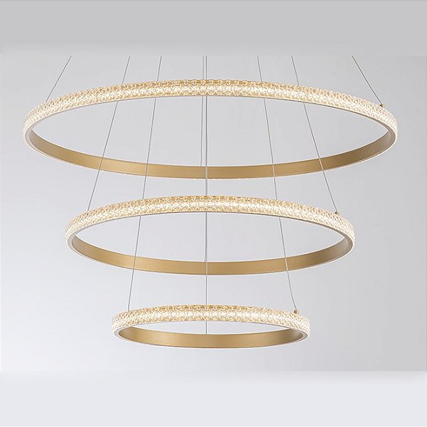 Pendente Led Quartzo Triplo Opus DN82314 Dourado Ø800 x 30mm