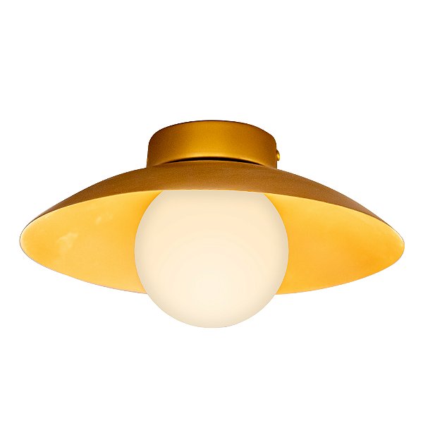 Plafon Cuia Dourado (D)50cm Vidro Opalino | CUI1PS01DR050