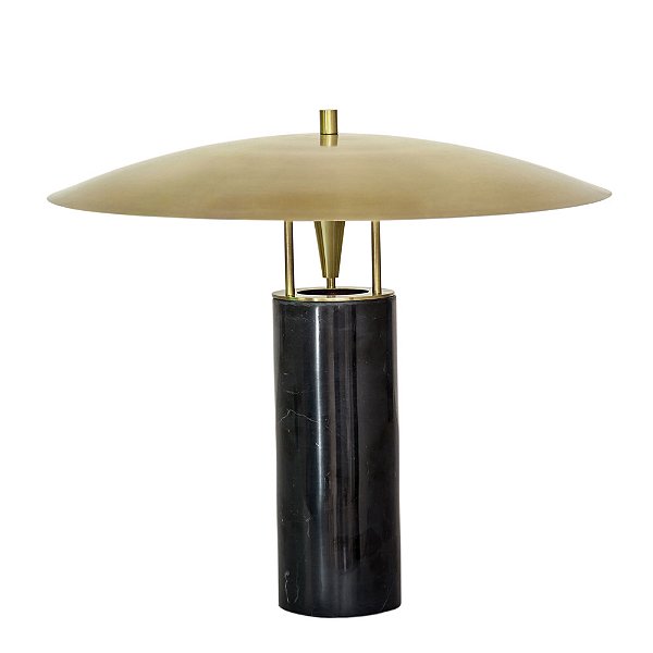 Abajur Pira Marmore Nero Latão Dourado (A)40cm | PIR1AB01PT045