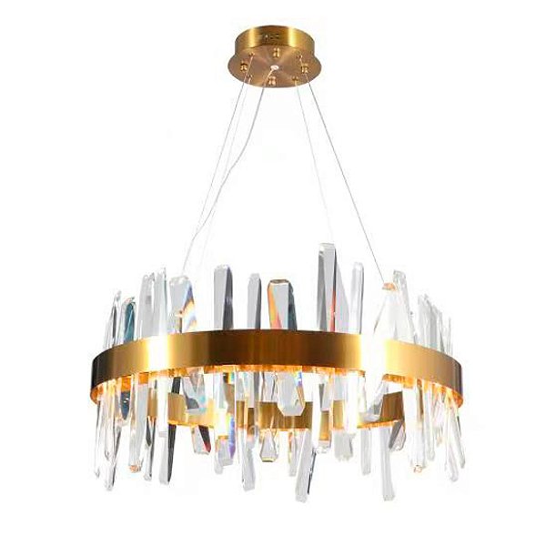 Pendente Kryp Cristais Dourado (D)60cm (A)30cm Led 46W 3000K | KRY1PD01DR060