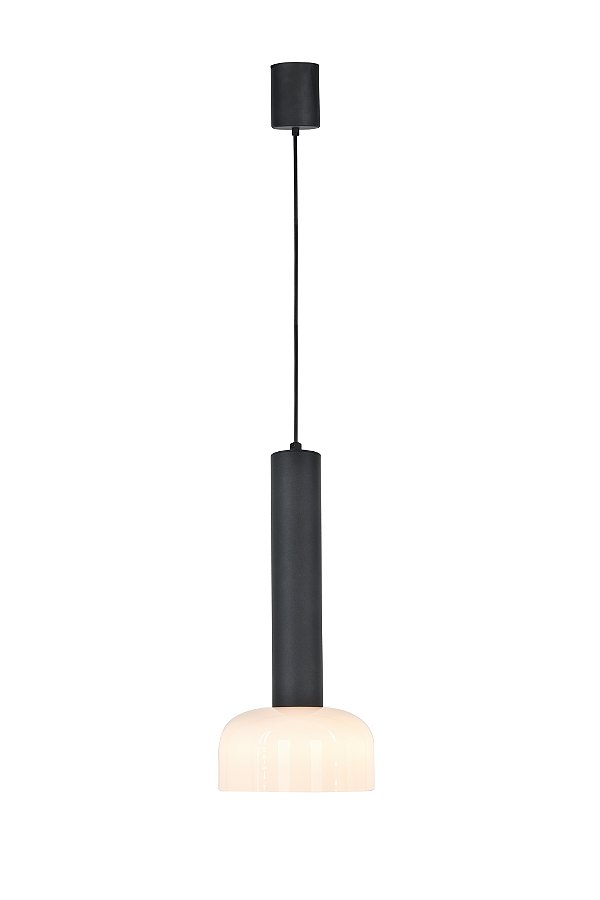 Pendente Stamp Preto Vidro Branco LED 3000K | STA1PD01PT10