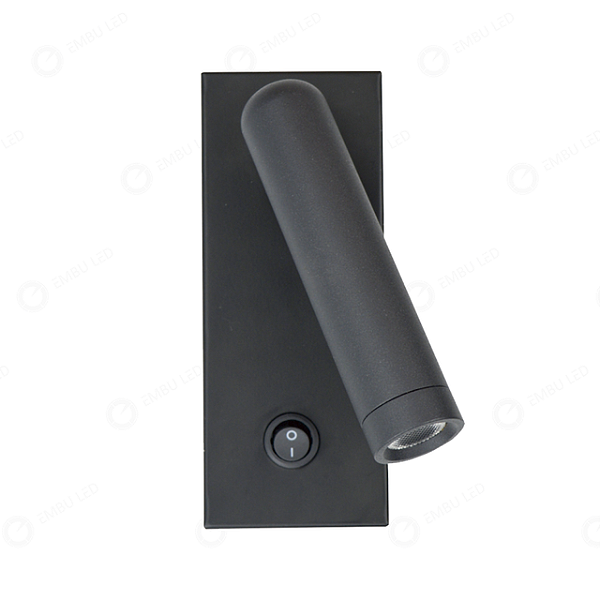 ARANDELA LEITURA 3W PRETA DIRECIONÁVEL 2700K COM INTERRUPTOR
