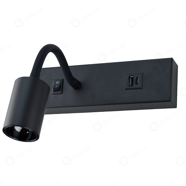 ARANDELA LEITURA ÓNIX FLEXÍVEL PRETO USB 3 TONALIDADES