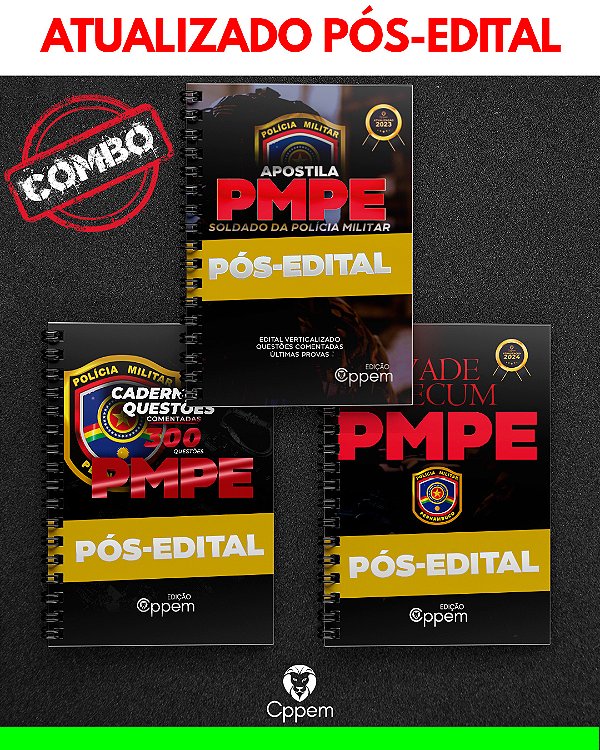 COMBO 3 EM 1 | APOSTILA + CADERNO DE QUESTÕES + VADE MECUM - PMPE