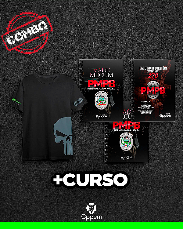 COMBO 5 EM 1 | APOSTILA + CADERNO DE QUESTÕES + VADE MECUM + CURSO + CAMISA - PMPB