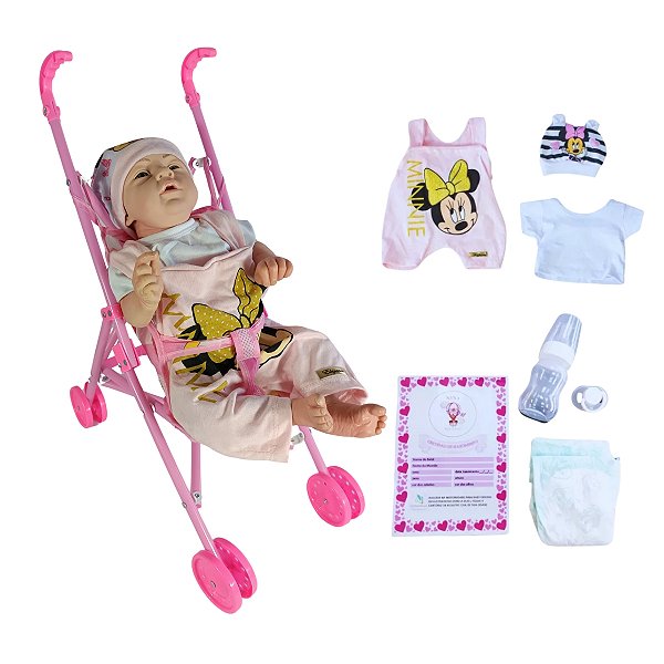 Boneca Reborn Realista Menina Mary 2 silicone com Carrinho