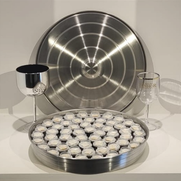 BANDEJA DE ALUMINIO PRATA PARA SANTA CEIA - 34 CAVIDADES