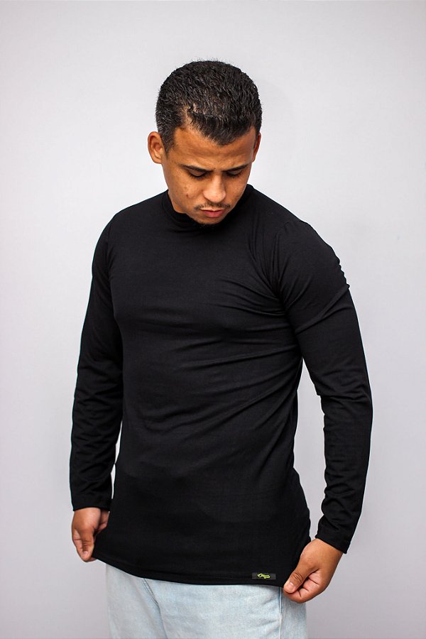 CAMISETA MANGA LONGA BÁSICA "AMERICAN" - Preta