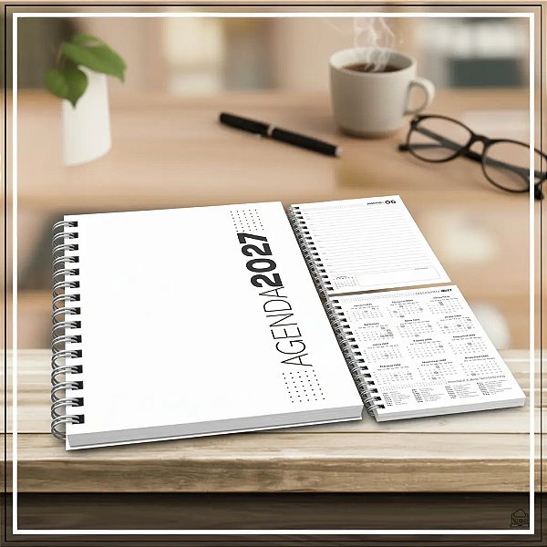 Agenda do ano atual ou seguinte. Com Wire-o e capa dura. 420 pág.