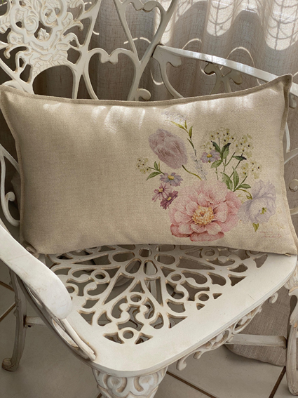 Capa almofada linho 30x50cm persponto estampa G Rosamar 5530  ( Não acompanha enchimento )