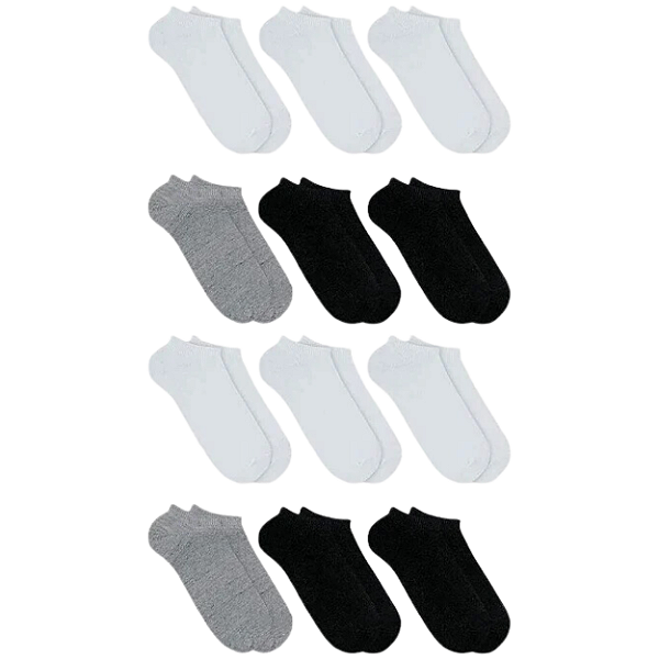 Kit 12 Pares de meias cano curto esportiva, Adulto Unissex, meia soquete, meia invisivel