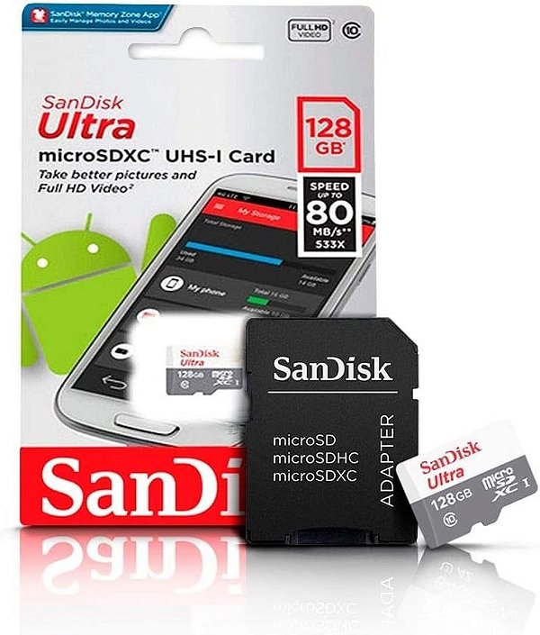 Cartão de Memoria Sandisk Ultra Micro sd Uhs-I Card With Adapter 128 Gb ( 1 ano de garantia)