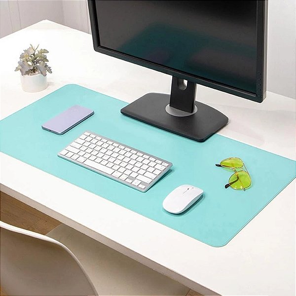 Mouse Pad Desk Pad Max em Couro Ecologico 90x40cm - Azul Tiffany - Bella Net