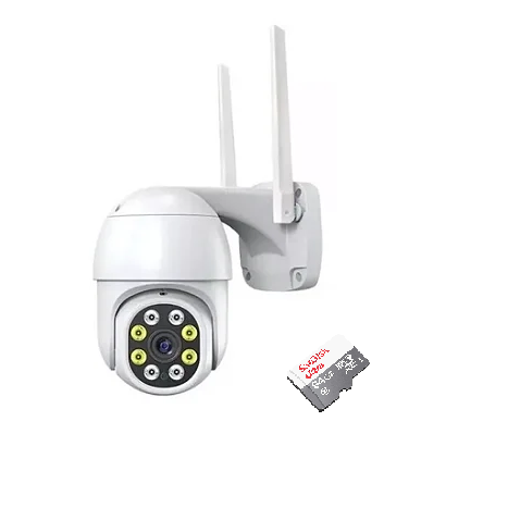 KIT Câmera de Segurança Domo Externa IP66 Wi-Fi HD 2MP + Cartão Micro SD 64GB