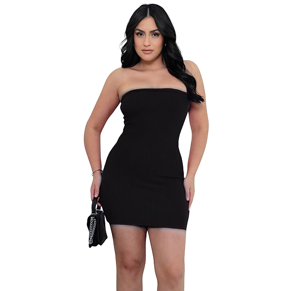 Vestido curto coladinho tomara que caia tubinho anarruga - JUJU PRETO