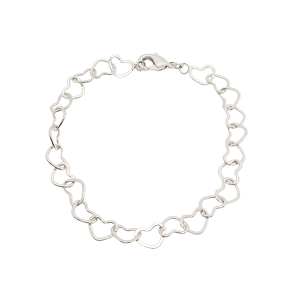 Pulseira com Elos de Coração Banhada a Ródio Branco