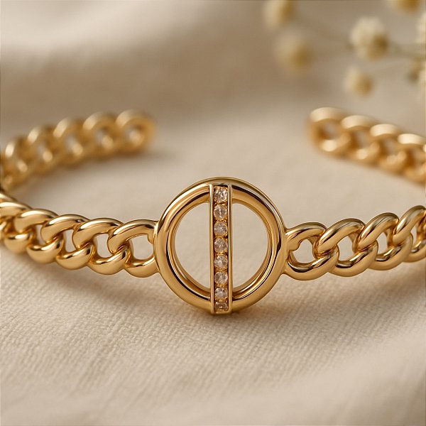 Bracelete Corrente com Zircônia Banhado a Ouro 18k