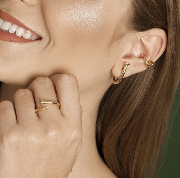 Brinco Ear Hook Prego Banhado a Ouro 18k