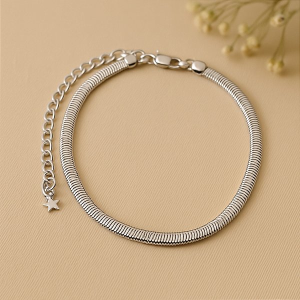 Pulseira Malha Cobra Banhada a Ródio Branco