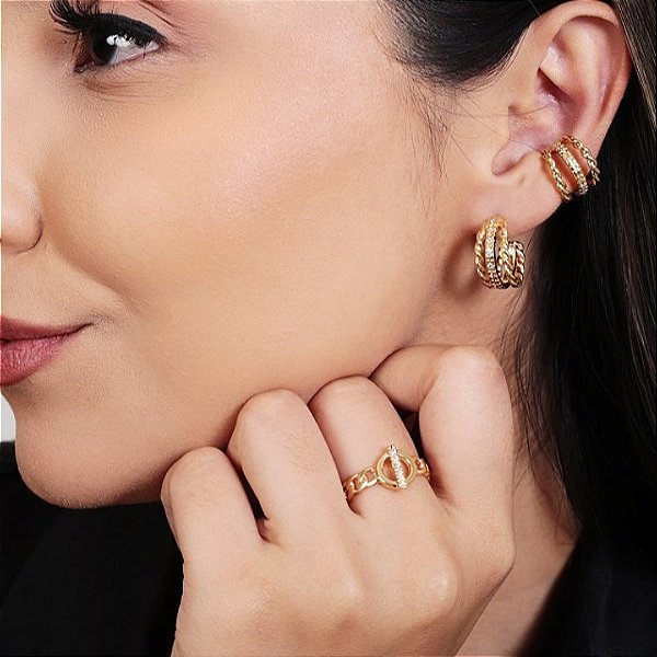 Anel Corrente com Zircônia Banhado a Ouro 18K