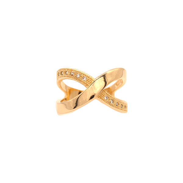 Anel X Liso e Cravejado Banhado a Ouro 18K