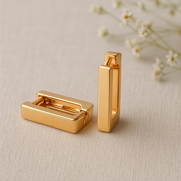 Brinco Argola Retangular G Banhado a Ouro 18K