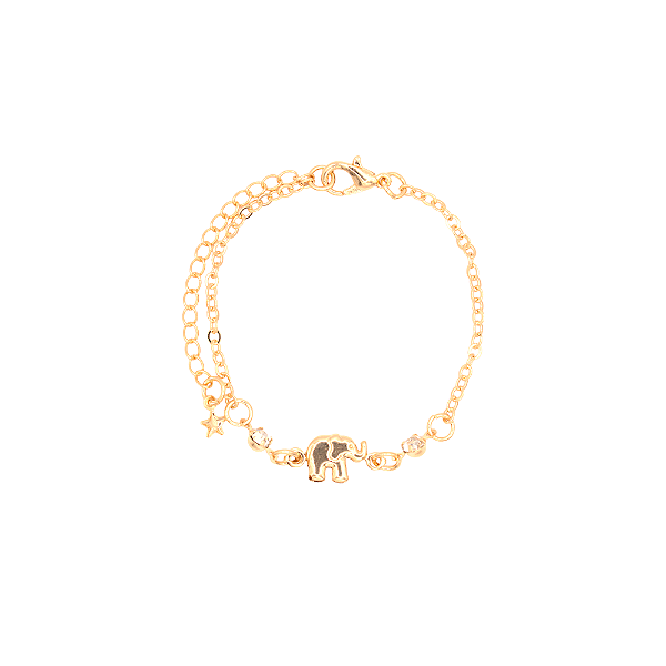 Pulseira Infantil Elefante + Strass Banhada a Ouro 18K