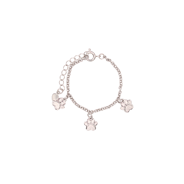 Pulseira Infantil 3 Patinhas Banhada a Ródio Branco