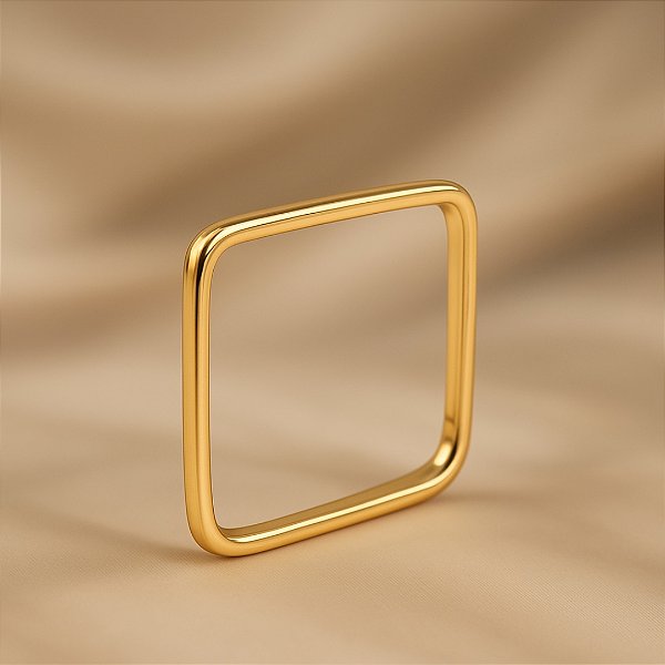 Anel Quadrado Liso Fino Banhado a Ouro 18K