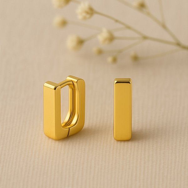 Brinco Argola Retangular P Banhada a Ouro 18K