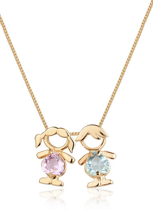Colar Pingente Casal de Filhos Banhado a Ouro 18K