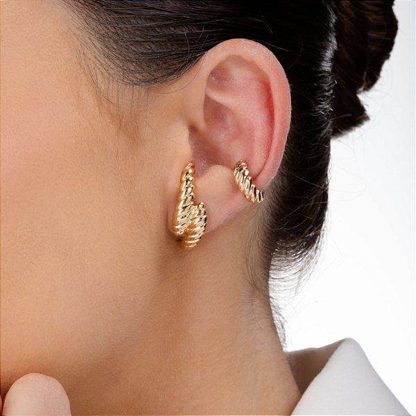 Ear Hook Ondas Douradas 18K