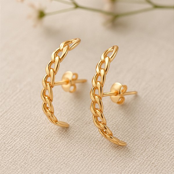 Brinco Ear Hook Elo Banhado A Ouro 18K