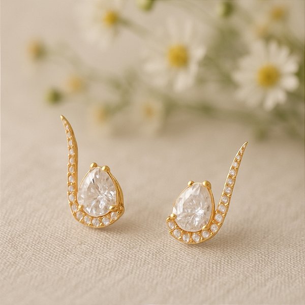 Brinco Elegance Gota Zircônia Ouro 18K