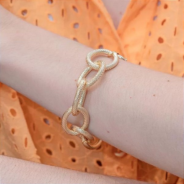 Pulseira elos ovais diamantados banhada a Ouro 18K
