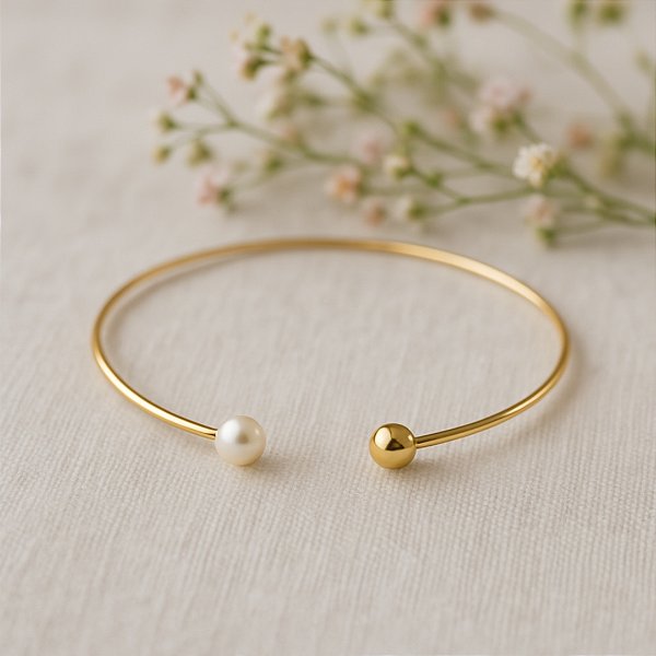 Colar Aro Liso com ponta pérola Banhado a Ouro