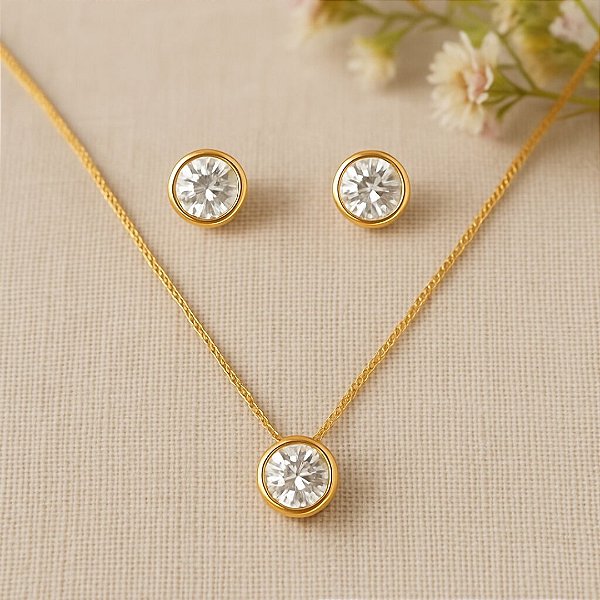 Conjunto Ponto Luz Redondo Banhado a Ouro