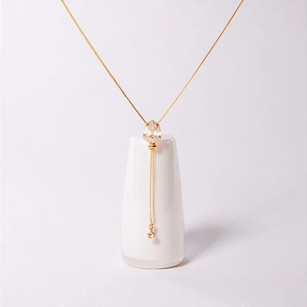Colar Gravatinha com Gota Zircônia Banhado a Ouro 18k 80cm