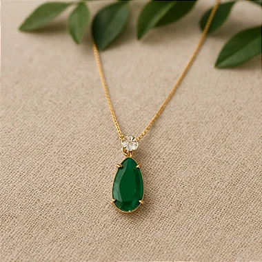 Colar Gota Esmeralda e Zircônias