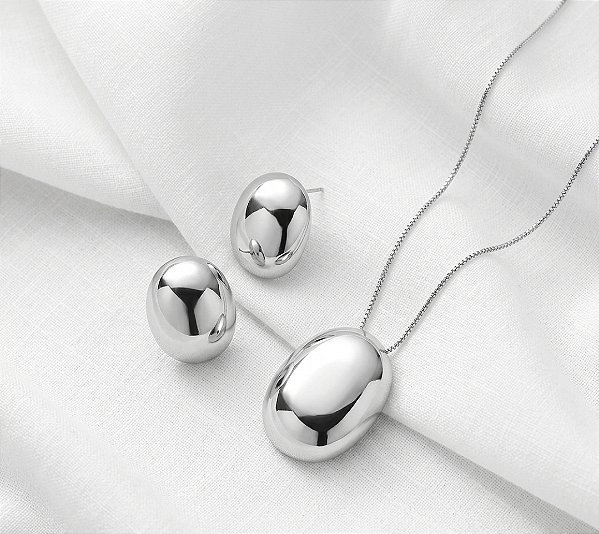 Conjunto Oval Liso Ródio