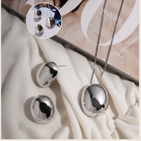 Conjunto Oval Liso Ródio