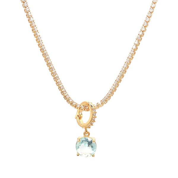 Pingente Clic Redondo Aqua Marinha Ouro 18K