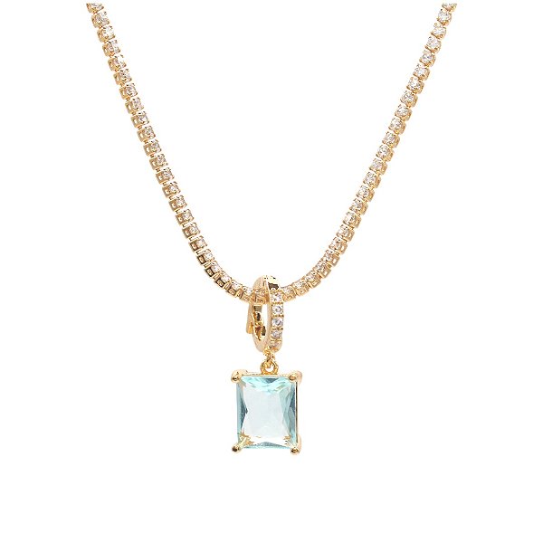 Pingente Quadrado Aqua Marinha Ouro 18K