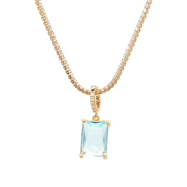 Pingente Retangular Aqua Marinha Ouro 18K