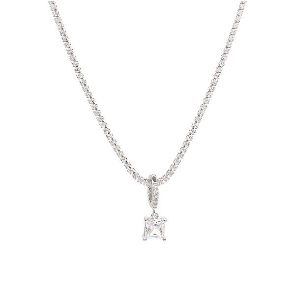 Pingente Retangular Cristal Ródio Branco P