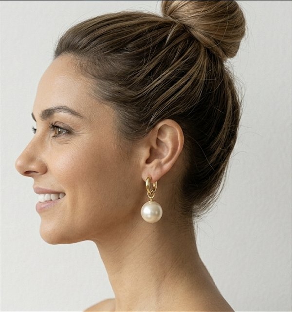 Brinco Argola com Pérola Grande Banhado a Ouro 18K