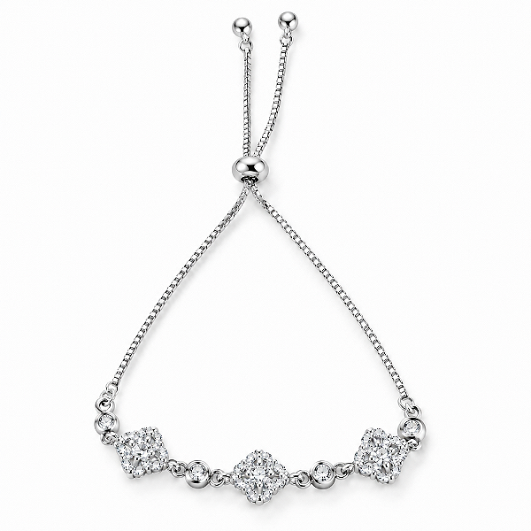 Pulseira Trevo banhada a Ródio Branco