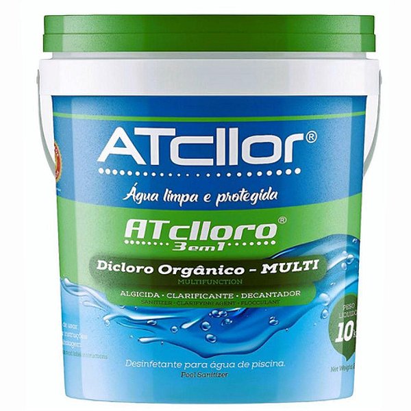 Cloro Para Piscina Granulado 3 Em 1 Multi Ação Atcllor Balde com 10kg